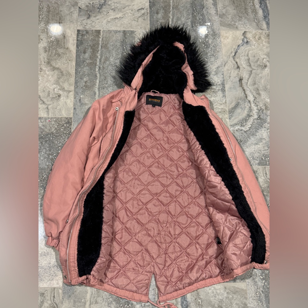 Ambiance Outerwear Pink Quilted Jacket with Black Trim